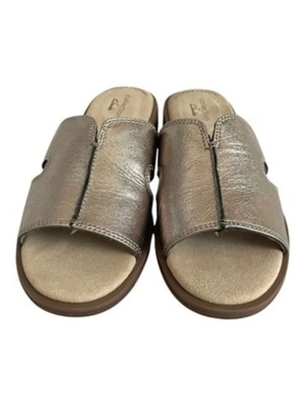 Clarks Collection Declan Flo Metallic Leather Slide Sandals Womens Sz 6 Comfort